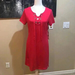 NWT Calvin Klein Shoe Lace Front Tie Cotton Blend T-Shirt Dress-Size S